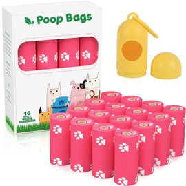（300 piezas）Bolsas para Perro，Bolsas para excremento de perros Bolsas para caca de perro, bolsas para caca extra gruesas y fuertes para perros, a prueba de fugas garantizadas, （Rosa,16 rollos）