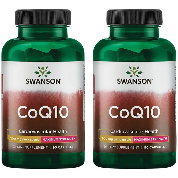 Swanson CoQ10 Cardiovascular Brain Energy and Heart Health Antioxidant Support Supplement 200 mg 90 Capsules (2 Pack)