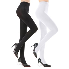 G&Y 2 Pairs Semi Opaque Tights for Women - 70D Microfiber Control Top Pantyhose (X-Large, Black & White)