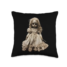 Haunted Gothic Doll with Vintage Elegance and Mystery Art Throw Pillow