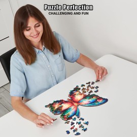 LEOGOR Wooden Puzzles for Adults - Butterfly Oasis - (200 Piece, Medium, 12.2 x 11.4 in) - A Vibrant Fantasy of Flowers, Birds and Animal Shaped Wood Jigsaws