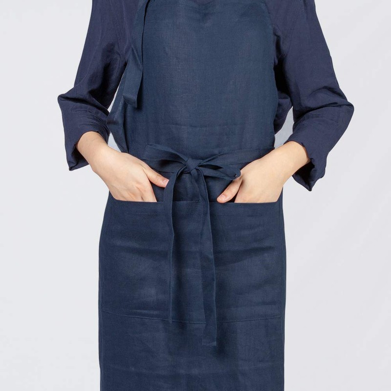 ATLINIA 100% Linen Adjustable Apron with Button Kitchen Apron for