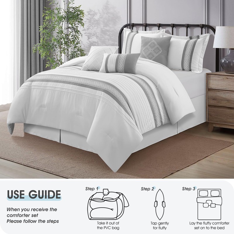 LANCO MODERN LIFESTYLE 7 Piece Comforter Set, Grey White, Queen