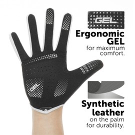 GW Bicycles Cycling Gloves | Full Finger Gloves for Men/Women | Touch Screen Full Finger | Padded Anti-Slip Mountain Gloves | with Synthetic Leather on Palm | X-Small Black-White