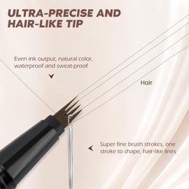 2PCS Microblading Eyebrow Pencil with Eyebrow Brush, Dark Brown Eye-brow Pencils for Women, 2-In-1 Waterproof Eyebrow Pen with 4-Fork & Ultra-Precise Tips for Hair-Like Eyebrow Makeup (Dark Brown)