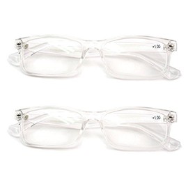 2 Pairs Casual Fashion Rectangular Reading Glasses - Stylish Simple Readers Magnification (Clear, 2.50)
