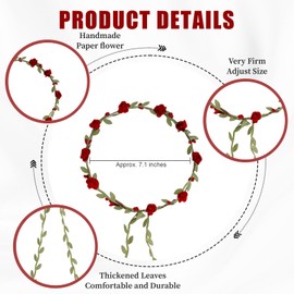 Jaarssho Assorted Colored Flower Crown Set, 16 Pcs Rose Leaf Floral Headband Garland Crowns for Women, Paper Blossom Flower Girl Headpiece Accessory for Wedding Festival Party Photography