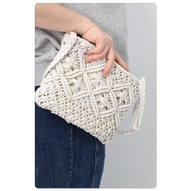 TeeYee Beach Bag Women's Small Shoulder Bag Exotic Braided Retro Handbag with Tassel for Leisure Holiday White