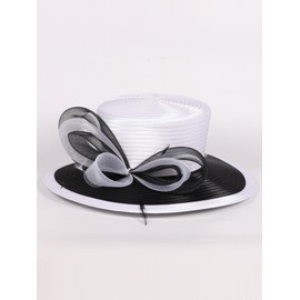 Black and White Women's Wedding Hats Bow Bowler Fedora Wide Brim - Kentucky Wlegant Derby & Tea Party Church Bridal Flat Top Hats