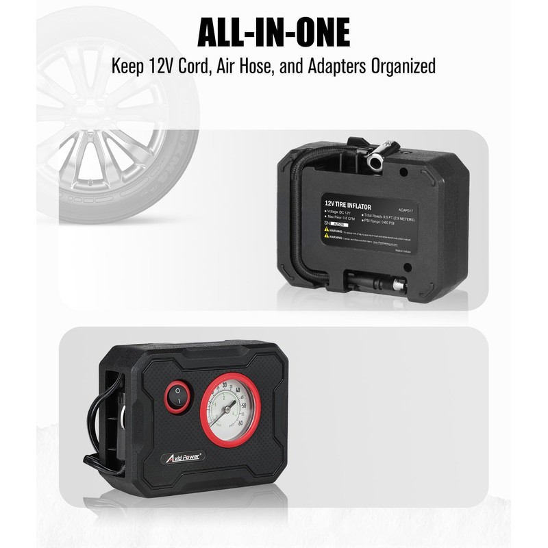 AVID POWER 12V Tire Inflator Portable Air Compressor, Portable Car
