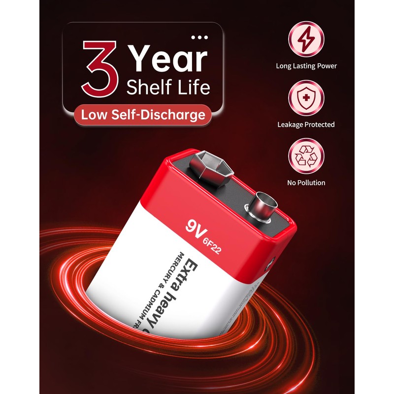 PKNOVA 9V Batteries Carbon 9 Volt Battery for Smoke Detector