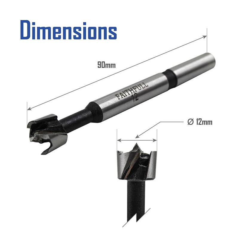 Faithfull FAIFOR12 Forstner Bit for Hardwood, Softwood, Drilling, Boring, Straight,