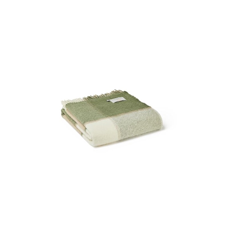Tweedmill Lifestyle Block Check Throw/Blanket 100% Pure New Wool Olive