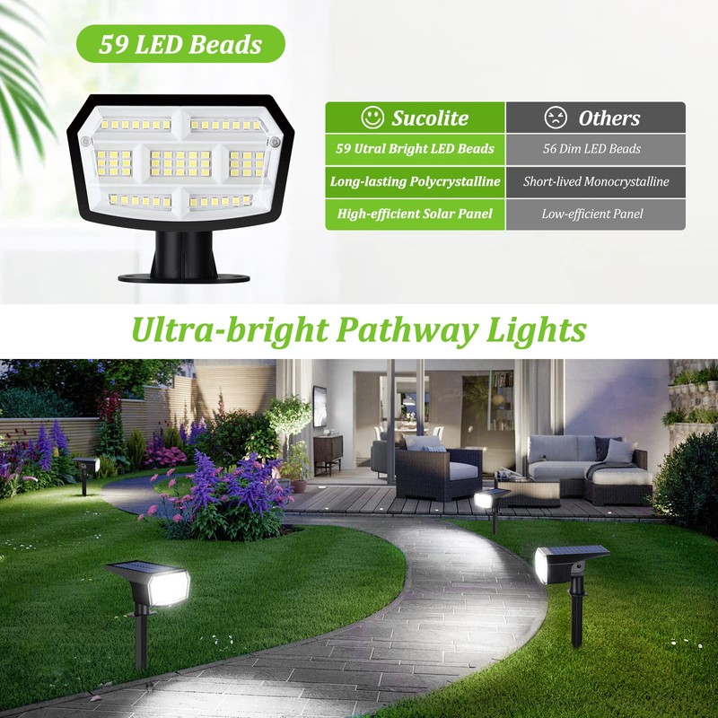 Sucolite 6-Pack Solar Spot Lights Outdoor, 59 LED Solar Lights