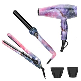 PARWIN PRO BEAUTY Hair Styling Set - 1875w Professional Hair Dryer - 1 Inch Titanium Curling Iron- 1 Inch Anti-Static Hair Straightener- Negative Ionic Technology - Pack of 3, for All Hair Types