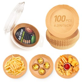 EWIZ 100Pcs Air Fryer Disposable Paper Liners, Food Grade Airfryer Round Greaseproof Parchment Double Sided Non-Stick Water-Proof and Oil-Proof for Baking Parchments (6.3inch)