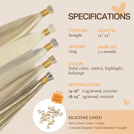 DOORES I Tip Hair Extensions Human Hair, Light Brown Highlighted Medium Blonde 50g/50s 18 Inch, Pre Bonded Long Straight