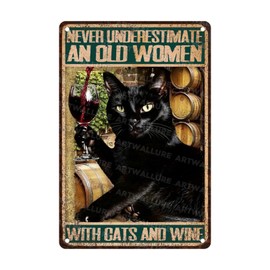 ARTWALLURE Cat Vintage Tin Sign Never Underestimate an Old Women Metal Sign for Bedroom Home Decor for Cat Lovers 8x12inch