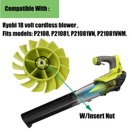 Leaf Blower Fan 529437004 Replacement Ryobi 18 Volt Cordless Blower 529437003 529437001 P2108 P21081 P21081VN P21081VNM （W/Insert Nut）- 1 Pack