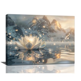 Zen Canvas Wall Art White Lotus Flower Pictures Wall Decor Yoga Spa Meditation Print Painting Zen Spiritual Artwork Modern Home Decorations for Bathroom Yoga Room Living Room Restroom Framed 12"x16"