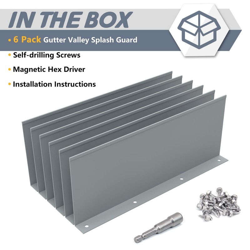 Flamorrow 6 Pack Aluminum Gutter Valley Splash Guards, Rainwater Roofing
