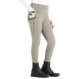 FitsT4 Sports Girls Riding Pants Full Seat High Waist Kids Equestrian Breeches Horse Schooling Tights Zipper Pockets Khaki Size S