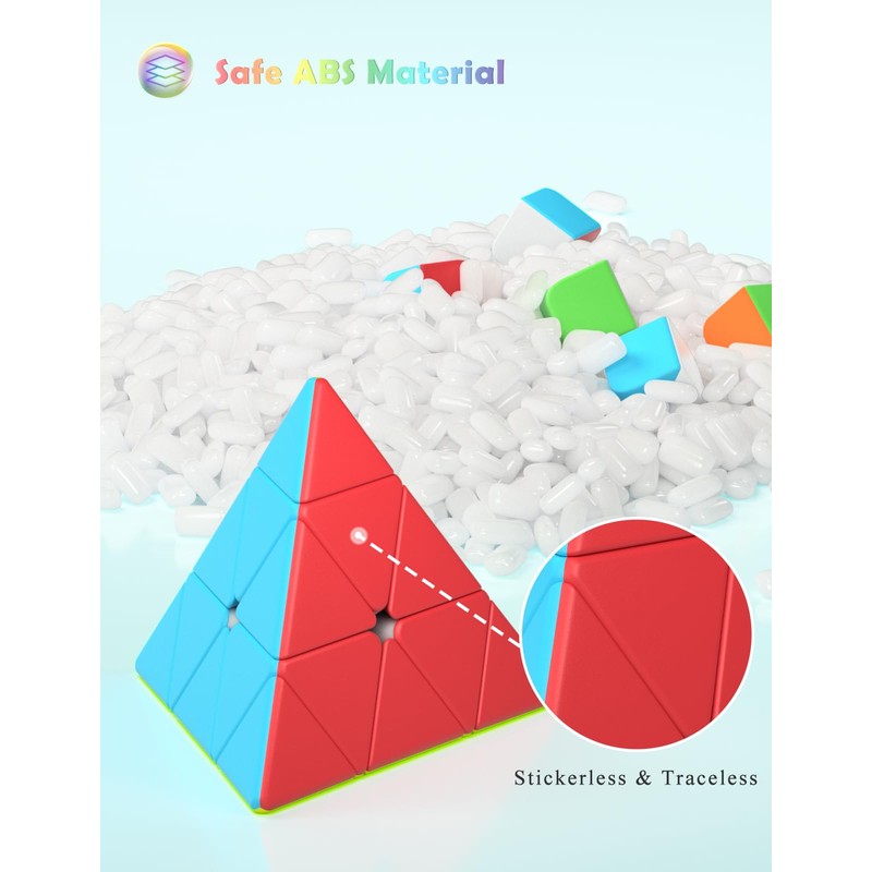 ROXENDA Pyramid Speed Cube Original Triangle Stickerless Pyraminx Puzzle Cube;