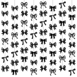 Skyygemm 8 Pcs Bow Birthday Decorations Black Bow Party Decorations Black Bow Banner Garland Decor for Girls Women Baby Shower Bridal Wedding Bachelorette Bow Theme Party Supplies