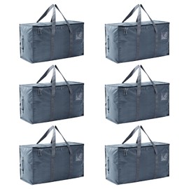 Moving Bags Heavy Duty Extra Large, Moving Boxes, Moving Supplies Essentials, Blue Storage Bins with Lids, Plastic Packing Totes, Storage Bags for Clothes with Handles & Zippers(Grey, 6 Pack)