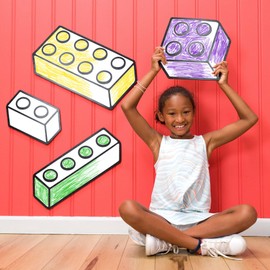 Toy Building Bricks Kids Wall Décor – Color n' Erase 4pc Set – Interactive Art for Kids – Toddler to Teen, Nursery to Bedroom, Playroom to Library, Daycare or School