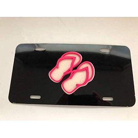 Stickysight.com Flippers Flippah's Slippers in 3D - Black with White/Pink Combo Automotive License Frame Insert - Love Beach Flip Flop Slipper