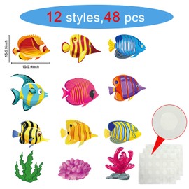 48 Pcs Fish Cutouts Paper Colorful Classroom Decoration Ocean Under the Sea Animal Cutout Accents Underwater Tropical Fish Cutouts with Glue Point Dot School Kindergarten Bulletin Board 5.9 x 5.9 Inch