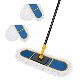 24" Heavy Duty Dust Mop for Hardwood Floors and Large Areas - with 2 Microfiber Pads, Wet and Dry Mop for Daily Cleaning in Homes, Garages and Commercial Spaces
