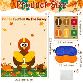 BeYumi Thanksgiving Turkey Party Games - Thanksgiving Turkey Pin The Tail Games for Kids Pin The Football on The Turkey Party Sticker Games Thanksgiving Football School Classroom Activities Supplies