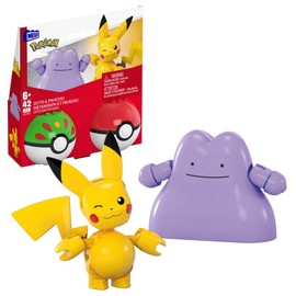 MEGA Pokémon - 2 Poké Balls con Pikachu e Ditto, set da costruire con 42 pezzi, include le action figures dei due personaggi Pokémon, giocattolo per bambini, 6+ anni, JCT43
