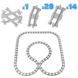 hocadon 43 x City Rail Building Blocks Rail Set with 28 Rail Bends, 14 Straight Rails, 1 Crossover Rail, Railway Rails for Train City Train for Gifts for Girls and Boys