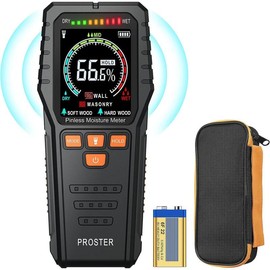 Proster Pinless Wood Moisture Meter - Non-Destructive Moisture Detector for Wood, Wallboard, and Masonry - Mold Moisture Tester Detects up to 3/4 Inch Below Surface - Visual/Audible Alarm - Includes Storage Case