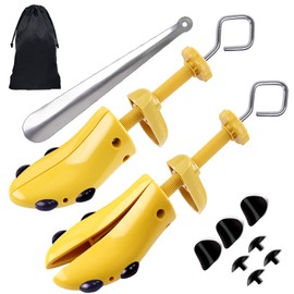 Shoe Stretcher Men, Pair of 4 way Adjustable Shoe Widener Exp&er to Stretch Length Width Height for Wide Feet, Tough Plastic Shoe Tree Shaper Bonus 12 Bunion Plugs, Large,For Men US Size 9.5 13
