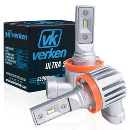 VERKEN H11 H8 H9 H16 Fog Light Bulb, No Adapter Required High-Efficiency Super Bright 10000LM, 6500K Cool White, IP67, Plug and Play, Pack of 2