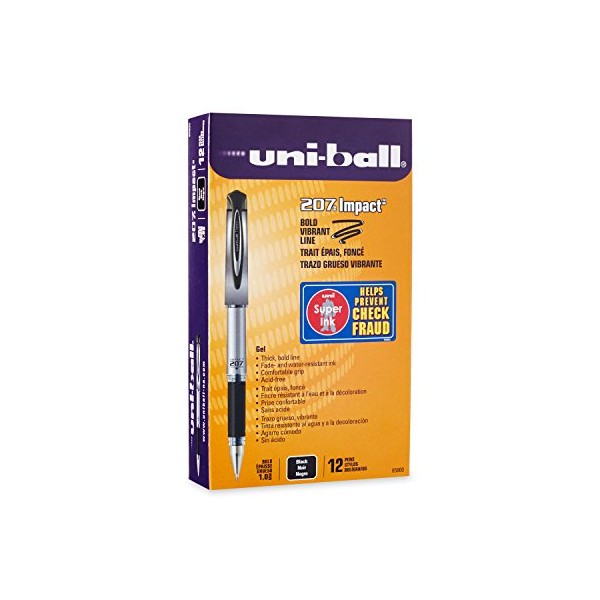 uni-ball 207 Impact Gel Pen Refills, Bold Point (1.0mm), Black, 12 Count