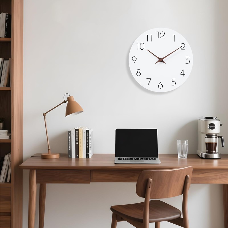 Mosewa Wall Clock Battery Operated 8 Inch White Silent Non