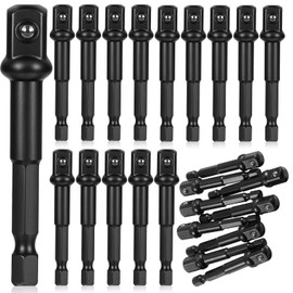 Afcabakila 25 Pcs Impact Adapter, 1/4 to 3/8 Impact Adapter Square Socket for Drills Extension Driver Bits Hex Impacts Socket Adapters for Automotive DIY, Home Repair, Black