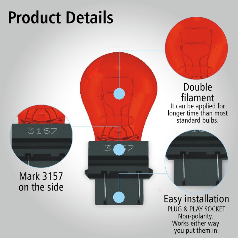 Rafeal Auto 3157 Red Light Bulb 10 Pack,3157red Automotive Brake
