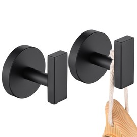 AONEON Robe Hook Matte Black Bath Towel Hooks Stainless Steel Wall Hooks for Bathroom Kitchen Closet Garage Door Hanger 2 Pack, AN1001MB-P2