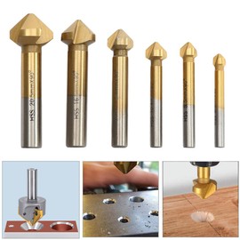6-Piece 90° Countersink Set HSS Countersink with Automatic Centre Hole with Titanium Coating, Diameter 6.3 - 20.5 mm