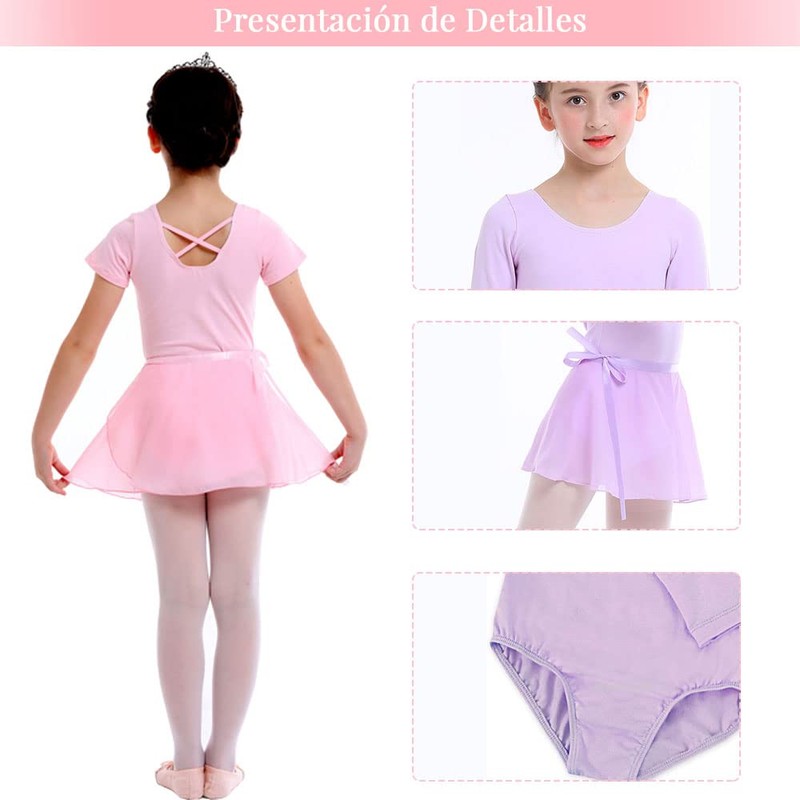 Vestido Manga Corta para Danza Ballet, Leotardo Danza Algodón para