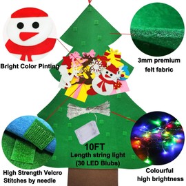 4 Ft Led Felt Christmas Tree for Toddler Kids DIY Felt Christmas Craft Kits with 30 Ornaments 10ft Multi-Colored String Light Christmas Wall Hanging Decor Xmas Kids Gifts Party Supplies