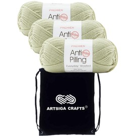 Premier Yarns Anti Pilling Everyday Worsted Solid Yarn Meadow DN100-87 (3-Skein) Same Dyelot Worsted Medium #4 Soft 100% Anti-Pilling Acrylic Bundle with 1 Black Project Bag