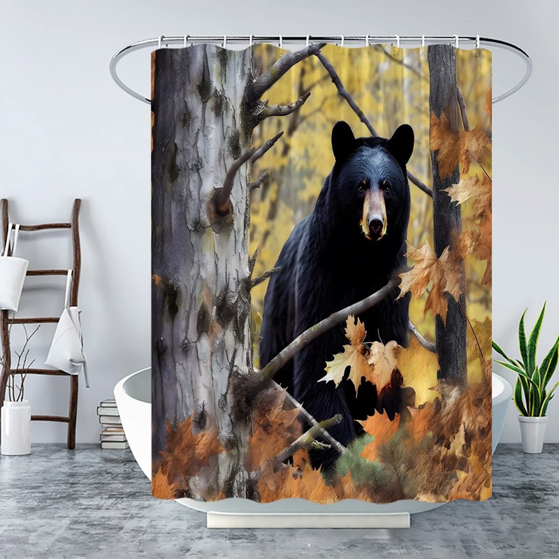 KDYDK Black Bear Shower Curtain Rustic Autumn Fall Forest Farmhouse