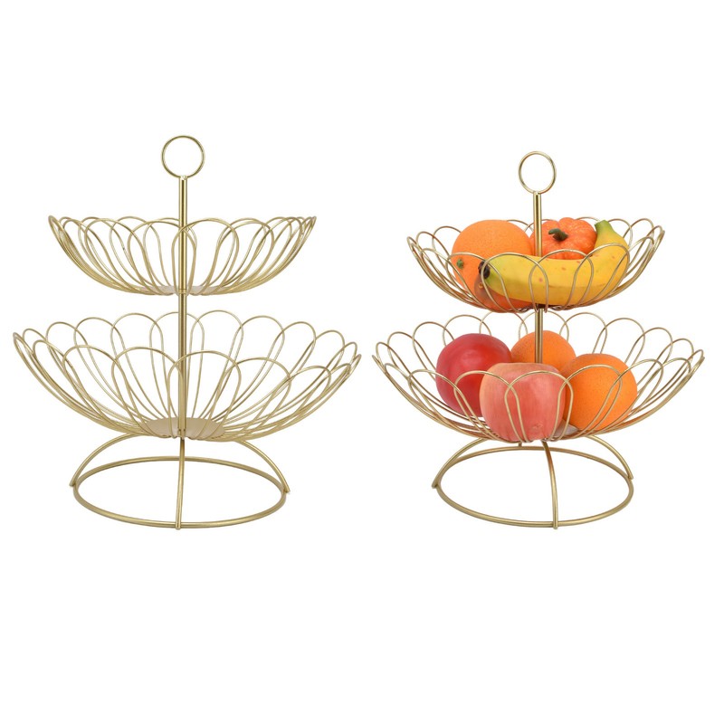 2 Tier Fruit Bowl Modern Nordic Design Geometric Detachable Gold
